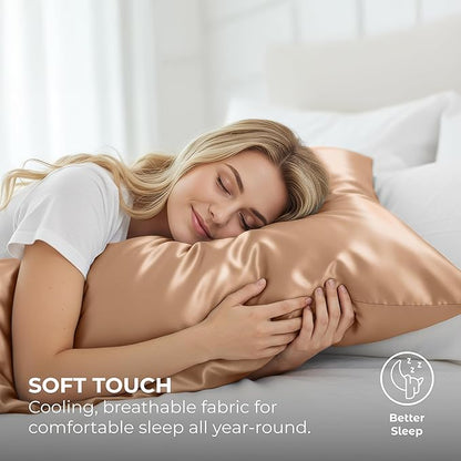 Satin Pillowcase 2 Pack - King Size (20"x40", Rose Gold) - Silky Pillow Cases for Hair and Skin - Satin Pillow Covers with Envelope Closure - Extra Soft Premium Microfiber
