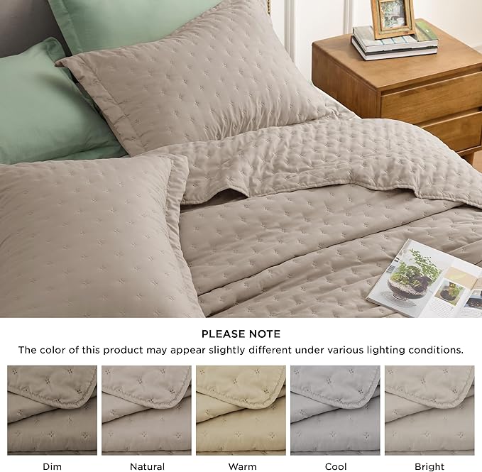 Bedsure Twin Quilt - Ultra Soft Twin XL Quilt Bedding for Dorm Decor, Lightweight All-Season Comforter, Taupe Bedspread Coverlet with Clover Pattern, 68 x 86 Inches | Stitch-Free Quilting, Ultra Soft, Lightweight, Machine Washable, Pet-Friendly