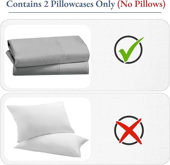 Heirloom Soft, Smooth & Thick Certified 800 Thread Count 100% Cotton Sateen, 2 Pillow Cases Standard Size Fits Standard & Queen Size Pillows (Light Grey)
