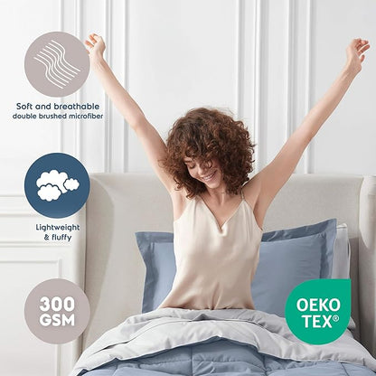 Nestl 5 Piece Twin Comforter Set – Stone Blue Reversible Bed in a Bag – Complete Twin Size Bedding Set with Sheets, Pillowcase and Sham