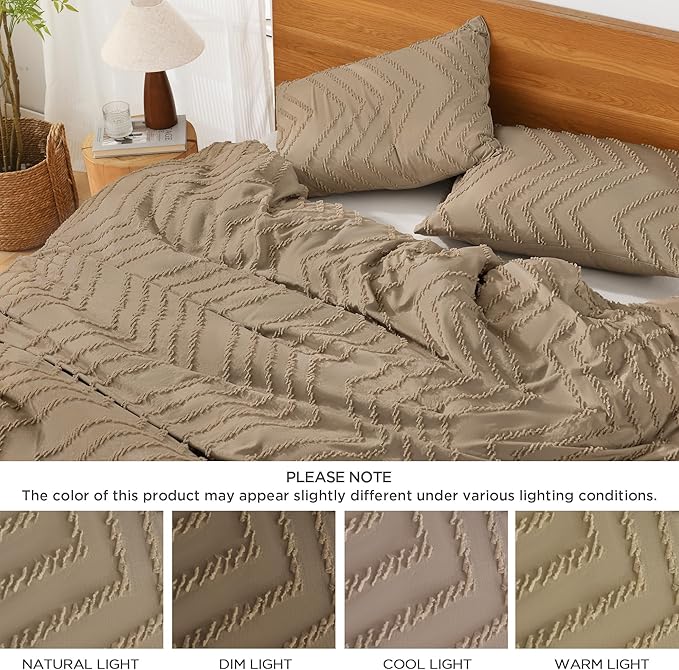 Litanika Comforter Super King Plus Size Set Taupe, 3 Pieces Chevron Tufted Solid Bedding Comforter Sets, Fluffy Bed Set