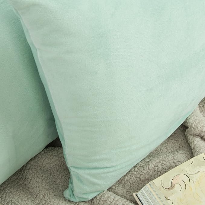 NTBAY Velvet 2 Pack Square Zippered Throw Pillow Covers, Super Soft and Luxury Euro Cushion Covers for Sofa, Couch, 24x24 Inches, Cyan