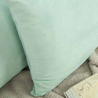 NTBAY Velvet 2 Pack Square Zippered Throw Pillow Covers, Super Soft and Luxury Euro Cushion Covers for Sofa, Couch, 24x24 Inches, Cyan
