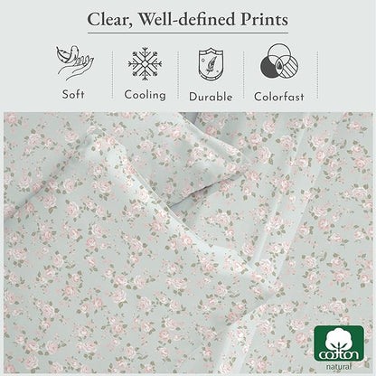 California Design Den Sheet Set Rose King Size Bed Sheets, Deep Pocket King Sheets & Pillowcase Set, Soft Sateen Weave - Vintage Rose