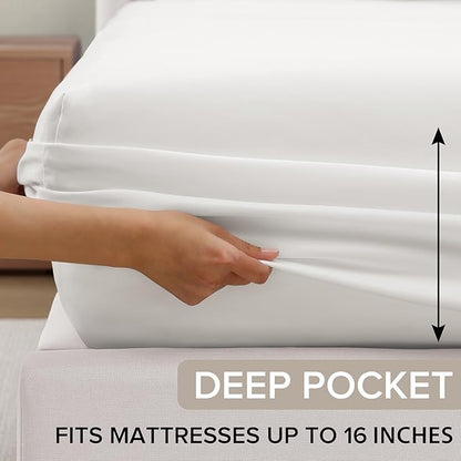 UGG Hedi King Sheet Set 4-Piece Luxury Cooling Sheets Deep Pockets Premium Bedding with 2 Pillow Shams Hypoallergenic Machine Washable Soft Lightweight Bed Set for Bedroom, King, White