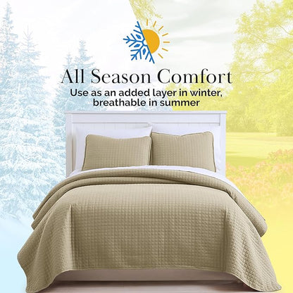 Southshore Fine Living, Inc. Twin Quilt Bedding Set, Soft Brushed Microfiber Taupe Quilts, Twin/XL Coverlet Bedspread, Wrinkle & Pet Hair Resistant Bedding with 1 Pillow Sham, Taupe