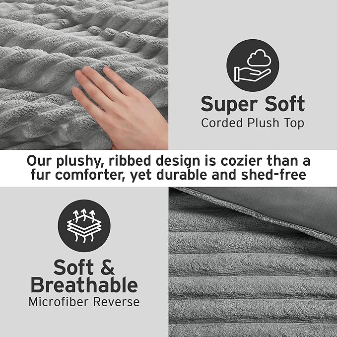 Intelligent Design Twin Comforter Set, Cozy Plush Bedding, Microfiber Reverse, 2 Piece, Lightweight, Super Soft Ribbed Velvet Comforter 1 Sham, All Season Fluffy Bed Set, Avril, Twin/Twin XL Grey