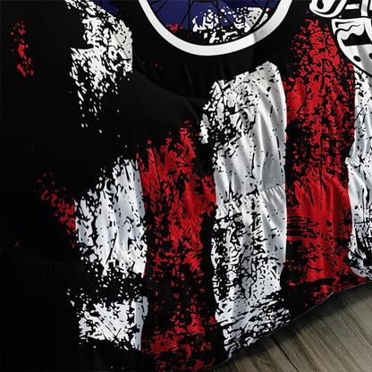 Axolotl Motivational Dirt Bike American Flag Bedding with White Red Stripes Stars Motorcycle Racer Comforter for Boys Kids Teens Men - 1 Quilt 2 Pillowcases