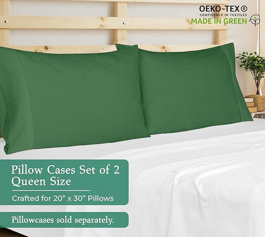 Royale Linens Queen Pillowcase Set of 2 - Bed Pillow Cover - 20" x 30" - Pillowcases - 1800 Brushed Microfiber, Wrinkle & Fade Resistant - Soft & Cozy- Queen Size Pillow Case (Hunter Green)