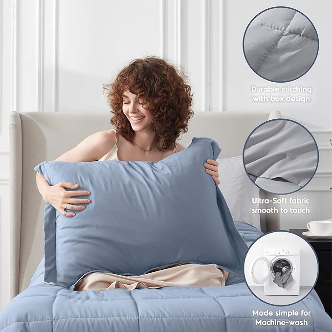 Nestl 5 Piece Twin XL Comforter Set – Stone Blue Reversible Bed in a Bag – Complete Twin XL Size Bedding Set with Sheets, Pillowcase and Sham