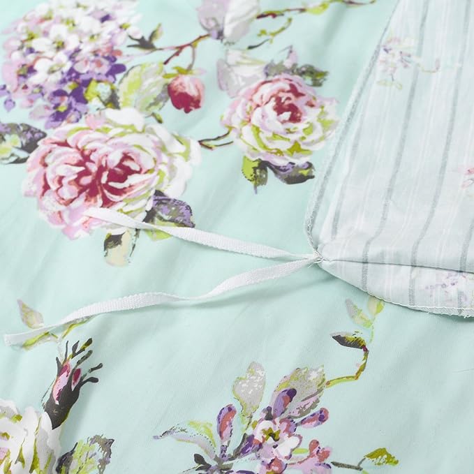 FADFAY Girls Bedding Floral Duvet Cover Set Twin Size Hydrangea Flower 100% Cotton Soft Quilt Cover Set Reversible Zipper Green Blue Bed Cover 3 Piece- No Filling
