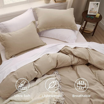 Bedsure Light Brown Duvet Cover King Size - 3 Pieces Prewashed Cotton-Like Extra Soft Bedding Set, Includes 1 Duvet Cover 104x90 Inches with Zipper Closure & 2 Pillow Shams, Comforter Not Included