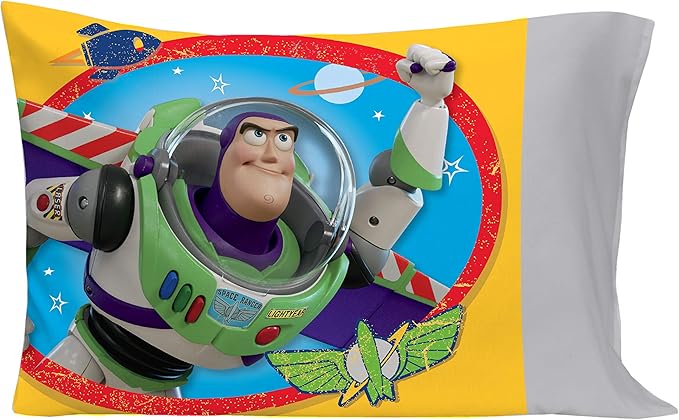 Disney Toy Story - Play Time - Blue, Yellow, Green, Red, Gray 4 Piece Toddler Bed Set with Comforter, Flat Top Sheet, Fitted Bottom Sheet, Standard Size Pillowcase