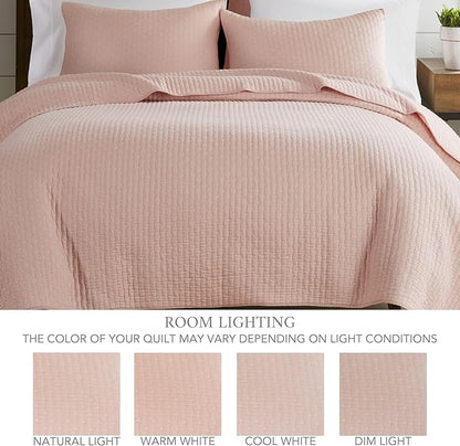 Levtex Home Cross Stitch Blush Bedspread Set - Full Bedspread, 2 Shams - Cotton, 3 Pieces