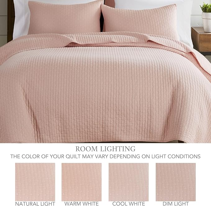 Levtex Home Cross Stitch Reversible Twin Bedspread Set (84x104in) with 1 Pillow Sham (26x20in) - Stitch Texture - Blush - Cotton Twin Size Bedspread Set - Lightweight, Soft, Pre-Washed