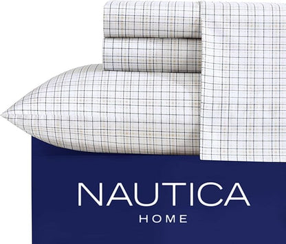 Nautica - Twin XL Sheets, Premium Cotton Percale Bedding Set, Plaid Home Decor, Oeko-Tex Certified (Malor Plaid Blue, Twin XL)