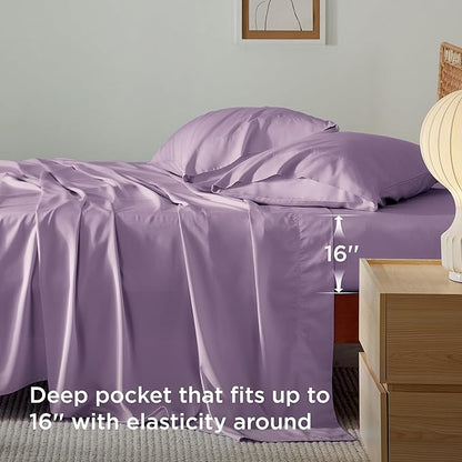 Bedsure Cooling Sheets Twin XL, Rayon Derived from Bamboo, PureWoven, Breathable & Soft Twin XL Sheet Sets, Deep Pocket Up to 16 Inches, Hotel Luxury Silky Dorm Bedding for Hot Sleepers, Lilac