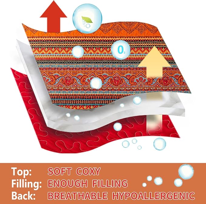 BEDIFANY Cotton California King Quilt Set - Lightweight Boho Bedspread Oversized King Size - Colorful Orange Stripe King Size Quilt Bedding Sets (108 * 118 Inch) for Bed Decorations Coverlet, 3 Pieces