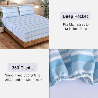 RUVANTI 100% Organic Cotton Sheets California King, Percale Weave, GOTS Certified, 4-Piece Set, Deep Pocket 13", Crisp & Breathable, Soft Durable Bedding, Sábanas Algodón Orgánico – Nautical Stripes