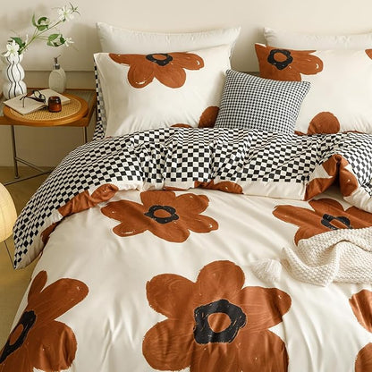 Cottonight Pumpkin Sunflower Comforter Set Brown Cal King Women Girls Beige and Brown Floral Bedding Comforter Set Botanical Flowers Blanket Quilts Soft Breathable Chic Comforter
