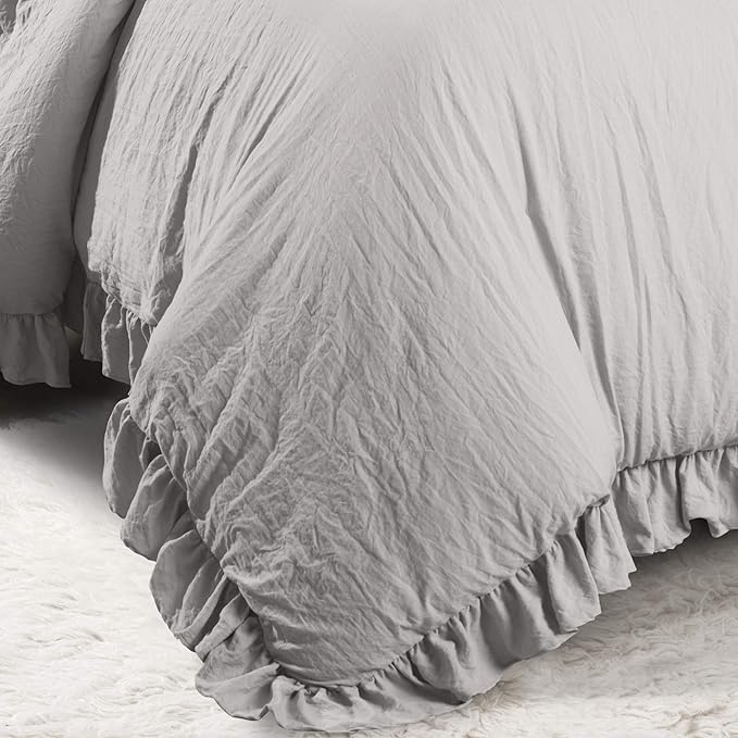 Lush Decor Reyna Ruffle Comforter Set, Full/Queen, Light Grey, 3 Piece Cozy Bedding Set