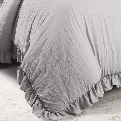 Lush Decor Reyna Ruffle Comforter Set, Full/Queen, Light Grey, 3 Piece Cozy Bedding Set