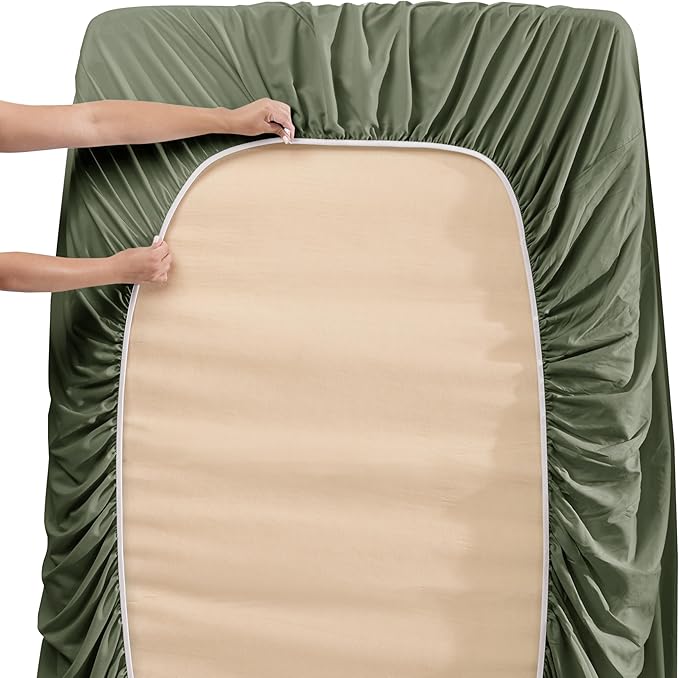 Nestl King Size Sheet Set, 4 Piece Extra Deep Pocket (18-24 inches), Microfiber, Hotel Luxury, Soft, Breathable, Wrinkle-Free, Easy to Care, Olive Green