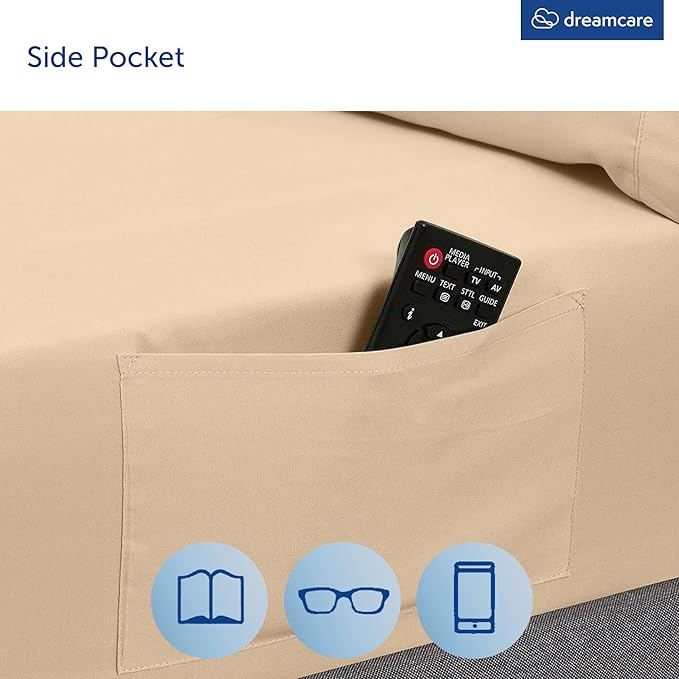DREAMCARE Queen Sheet Set – 6 pcs Cooling Bed Sheets – up to 21” Deep Pocket Queen Sheets Set – 2500 Supreme Collection – Extra Soft 100% Brushed Microfiber Hotel Luxury with Side Pocket, Wheat