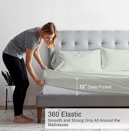 RUVANTI 100% Organic Cotton Sheets California King, Percale Weave, GOTS Certified, 4-Piece Set, Deep Pocket 13", Crisp & Breathable, Soft Durable Bedding, Sábanas Algodón Orgánico – Mineral Gray