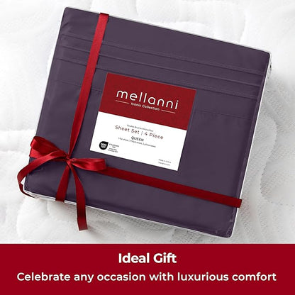 Mellanni Extra Deep King Sheets - 4 PC Iconic Collection Bedding - Hotel Luxury, Ultra Soft, Cooling Bed Sheets - Wrinkle, Fade, Stain Resistant (King, Purple)