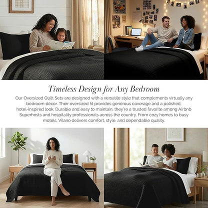 Southshore Fine Living, Inc. Quilts Queen Size Sets, Full Quilt Bedding Set, Pet Hair Resistant Bedding Coverlet Queen Size, Full Size Quilt, Microfiber Comforter with 2 Pillow Shams, Black Quilts