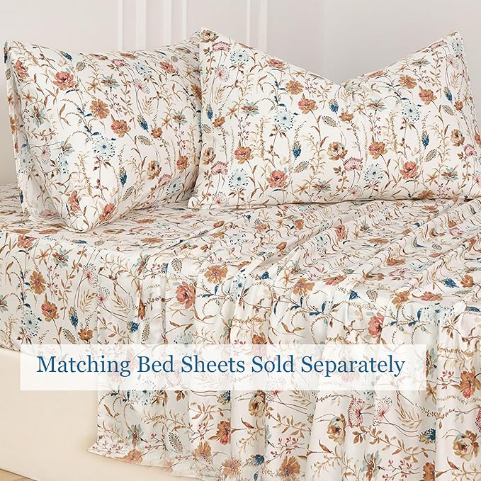 Zusbest 100% Cotton Orange Floral Pillowcases Standard Size Set of 2, 19''×29'', Queen Size Teal Orange Bohemian Flower Printed Pillow Covers Soft Envelope Queen Pillowcase Protectors