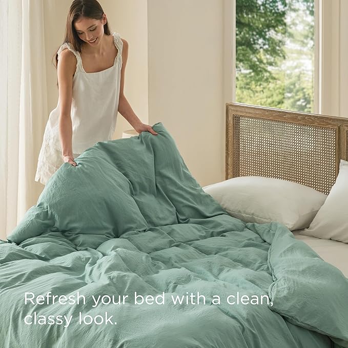Bedsure Sage Green Duvet Cover Queen Size Only - Prewashed Cotton-Like Polyester Extra Soft All Season Bedding, Includes 1 Duvet Cover 90x90 Inches with Zipper Closure, Comforter Not Included