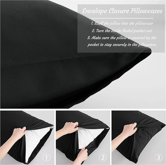 NTBAY Body Pillow Cases Set of 2, 2 Pack Brushed Microfiber 20x54 Pillow Cases, Soft, Wrinkle, Fade, Stain Resistant Black Pillow Cases with Envelope Closure, 20x54 Inches, Black