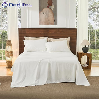 Bedlifes 100% French Pure Linen Sheets King Size Breathable and Cooling Flax Sheet Set Soft Durable and Moisture Wicking 16 Inch Deep Pocket-4 Piece(King,White)