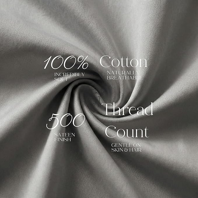 Beckham Hotel Collection Cotton Pillowcases King Size, 500TC, Sateen Finish, Open End, Breathable, Moisture-Wicking, Dark Gray (4 Pieces)