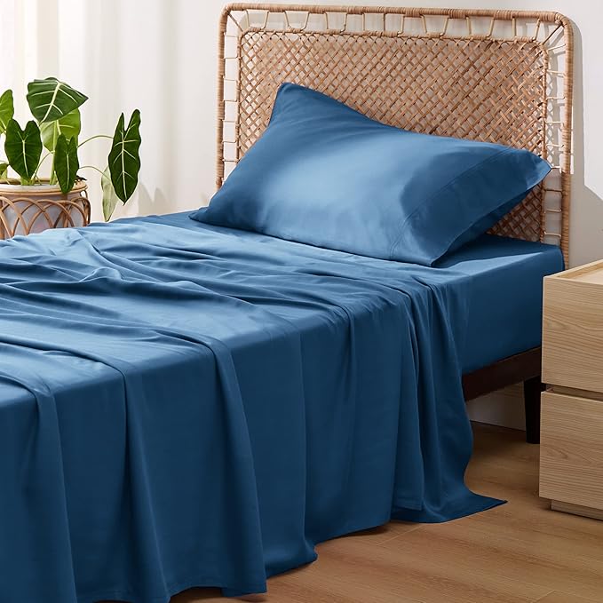 Bedsure Cooling Sheets Twin, Rayon Derived from Bamboo, PureWoven, Breathable & Soft Twin Sheets Set, Deep Pocket Up to 16 Inches, Hotel Luxury Silky Bedding for Hot Sleepers, Teal