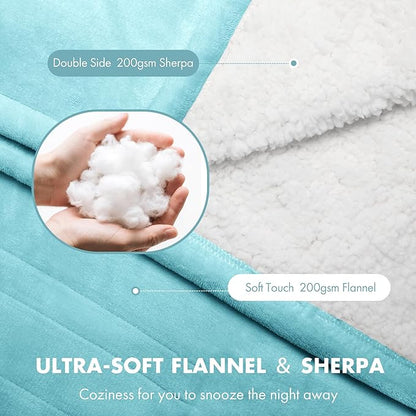 Electric Blanket Twin 62" x 84" - Soft Cozy Flannel Sherpa Heated Blanket Twin with 5 Heating Levels & 10 Hours Auto Off, Ideal Gift for Grandma, Machine Washable and ETL Certified (Blue)