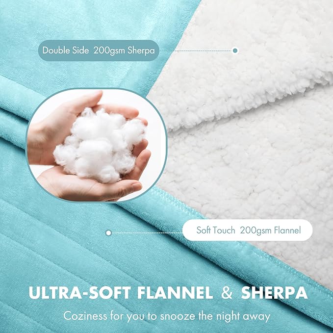 Queen Size Electric Blanket 84" x 90" - Flannel Sherpa Washable Heated Blanket with Dual Control, 5 Heating Levels & 10 Hours Auto Off, Heating Blanket with Overheat Protection for Home(Blue)