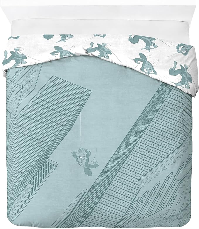 Jay Franco Kids Duvet Cover Set with Sham & Pillowcase – Ultra-Soft Bedding for Room Decor, Cover ONLY Comforter NOT Included, Green - Spiderman, 3 Piece King