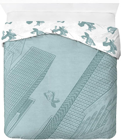 Jay Franco Kids Duvet Cover Set with Sham & Pillowcase – Ultra-Soft Bedding for Room Decor, Cover ONLY Comforter NOT Included, Green - Spiderman, 3 Piece Full
