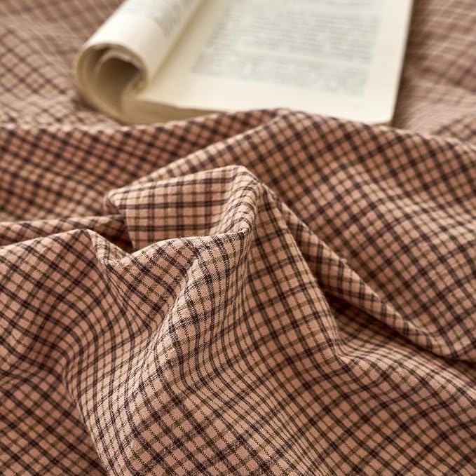 Gingham Twin Bed Duvet Cover Blush Pink Washed Cotton Twin Comforter Cover Plaid Checkered Pattern Boho Duvet Cover Set with Hidden Zipper Cozy Vintage Bedding Set for Girls Duvet Protector