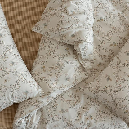 Floral Queen Size Comforter Set Boho Fluffy Bedding Set Cotton Down Alternative Girl Farmhouse Bedding Comforter Sets Chic Soft Lightweight Breathable Bed Comforter with 2 Pillowcases