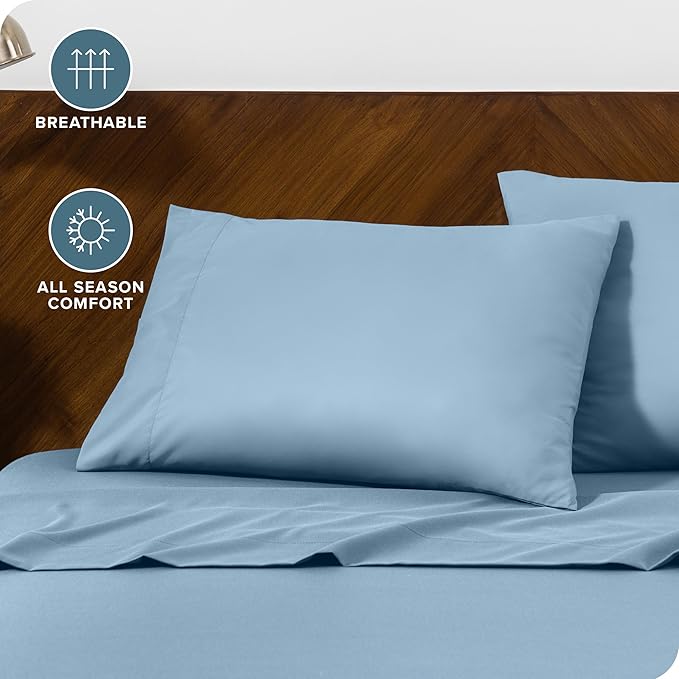 Bare Home Microfiber Pillow Cases - King 20x36 - Cooling Pillowcases - Double Brushed - Easy Care - Envelope Closure (King Pillowcase Set of 2, Light Blue)