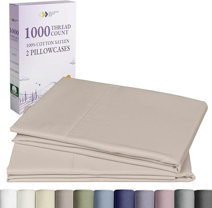 California Design Den Pillow Cases King Size Set of 2-1000 Thread Count Sateen, Soft and Thick 100% Cotton King Pillowcases, Durable - Beige (Sand Tone)