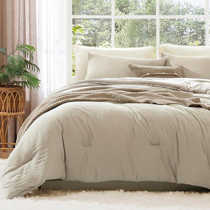 WRENSONGE California King Comforter Set - 3 Pieces Prewashed Light Oatmeal Comforter Soft Lightweight for All Seasons,Down Alternative Comforters California King Size with 2 Pillow Shams