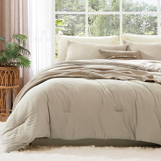 WRENSONGE Twin/Twin XL Comforter Set for Girls Boys Teens, 1 Light Oatmeal Comforter & 1 Pillow Sham, Soft Lightweight Kids Comforter Sets for All Seasons Dorm Bedding