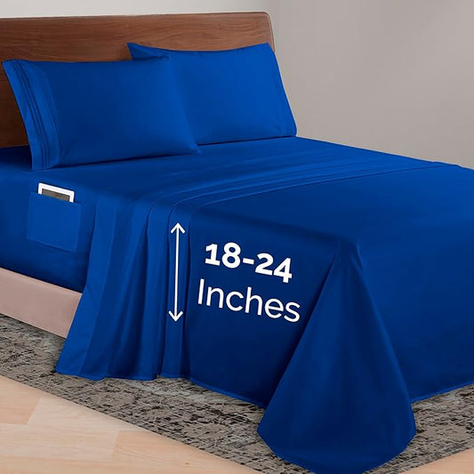 Elegant Comfort Luxurious 1500 Premium Hotel Quality Microfiber 4-Piece Sheet Set, 18-24 Inches Deep - Extra Deep Pocket Sheets - Ultra Soft 4PC Deep Pocket Sheets, Twin/Twin XL, Royal Blue