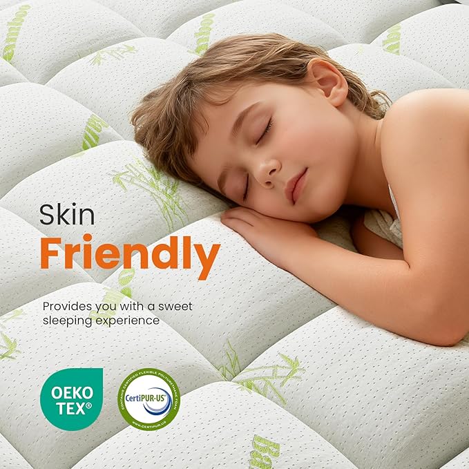 Sweetcrispy Ultra Soft Mattress Topper Queen Size - Viscose Made from Bamboo Pillow Top Mattress Pad for Breathable Cooling & Back Pain Relief, Deep Pocket Comfort Bed Topper, Green