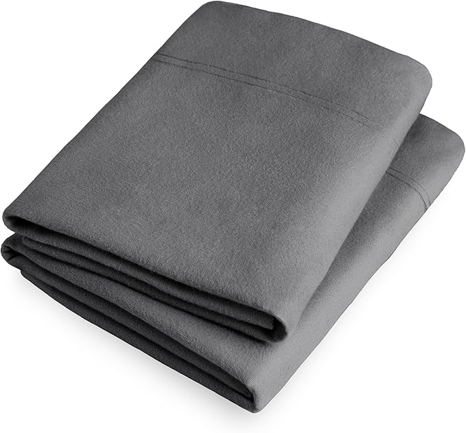 Bare Home Flannel Standard Pillowcases Set of 2 - 100% Cotton - Velvety Soft & Cozy - Double Brushed Heavyweight Flannel Pillowcases (Standard Pillowcase Set of 2, Grey)